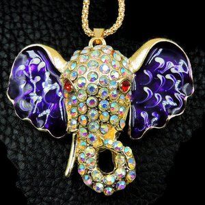 Elephant Pendant AB Rhinestones Purple Enamel NWT